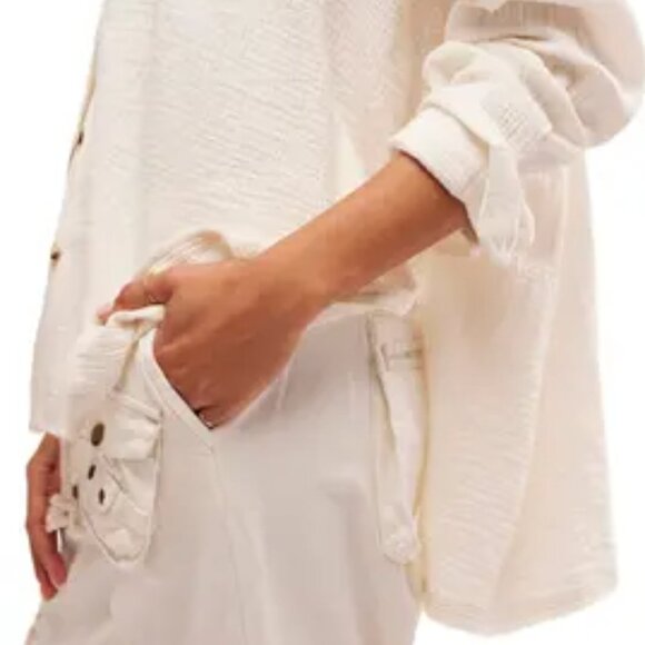 new Free People Cardiff 100% Cottone GAUZY! Button-Down Shirt Tunic 3S2 - Picture 10 of 11